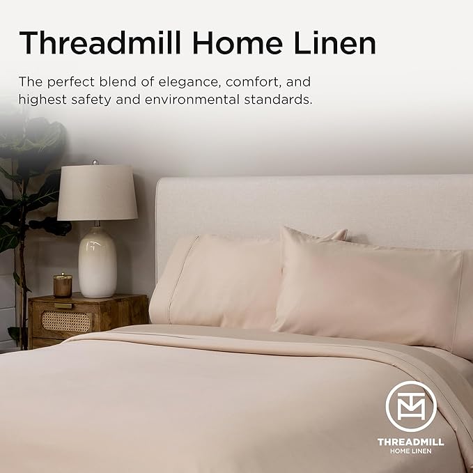 Threadmill Luxury Pillow Cases Queen | Standard Size Set of 2 | 1200 Thread Count 100% USA Supima Cotton | Soft Solid Sateen, Breathable Pillow Covers Fits Queen Pillows | Beige