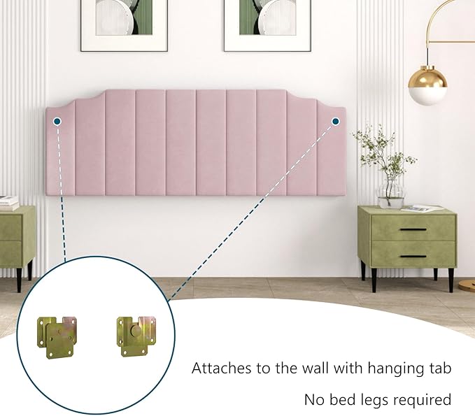 Befurtori King Size Headboard Only, Velvet Wall Mounted Headboard King for Adjustable Bed Modern Upholstered Head Board Easy Assembly, Pink
