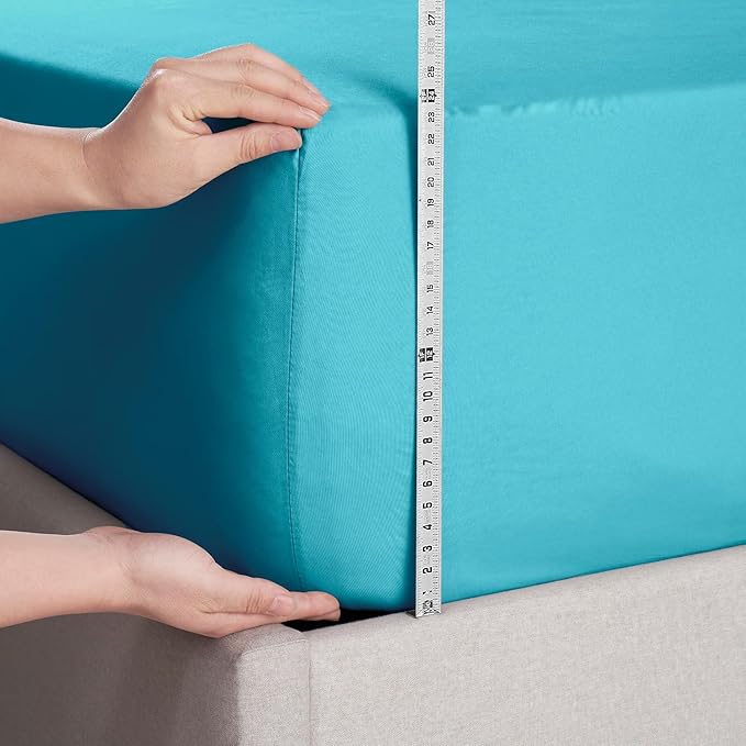 Nestl 2 Pack Bright Blue Fitted Sheet Extra Deep Pocket, Hotel Luxury TwinFitted Sheet Only Easily Fits 18 to 24 Inch Mattress, Super Soft, Wrinkle-Free and Breathable with Corner Straps