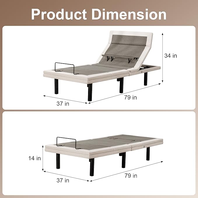 Fromann Twin XL Adjustable Bed Frame, Adjustable Bed Base with Massage, Wireless Remote, Lumber Support, Zero Gravity, Head & Foot Incline, Head Top Pillow Tilt, USB Ports, Nightlight, Anti-Snore