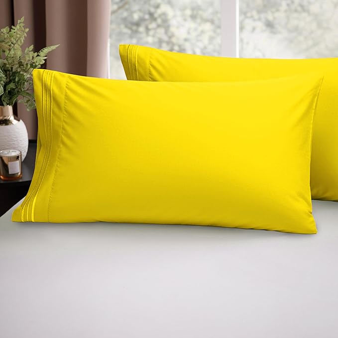 Elegant Comfort Luxury Ultra-Soft 2-Piece Pillowcase Set - 1500 Premium Hotel Quality Microfiber Double Brushed - Wrinkle Resistant, King Size, Yellow