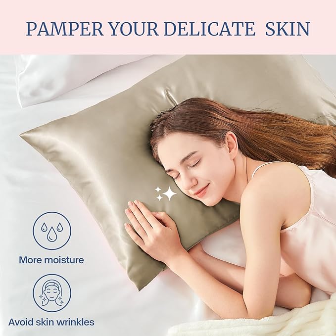 BEDELITE Satin Pillowcase for Hair and Skin, Super Soft and Cooling Similar to Silk Pillow Cases 2 Pack with Envelope Closure, Gift for Women Men(20"x36" King Size, Taupe)