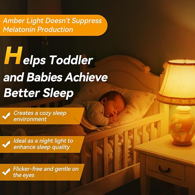 Neporal Amber Sleep Light Bulbs 1800K 8PK, 9W 60 Watt Equivalent, 99.96% Blue Blocking Soft Warm Light Bulbs A19, Amber Night Light E26 for Bedroom and Baby Nursery Light