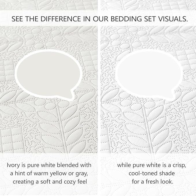 FLYMME Full Queen Quilt Bedding Set,Lightweight Beige White Bedspreads,Vintage Olive Leaf Design,Ultra Soft Microfiber Bed Coverlet 3 Pieces for All-Season (1 Quilt,2 Shams)