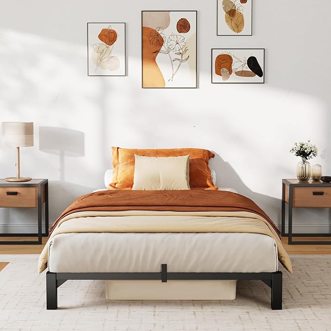 GarveeHome 6 in Twin Bed Frame, Heavy Duty Metal Platform Bed Frame with Durable Iron Slat Support and Legs, No Box Spring Required, No Screws Needed, Support Up to 800 LBS