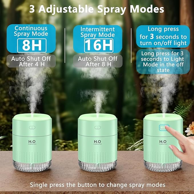SZO Portable Mini Humidifier, 500ML USB Personal Cool Mist Humidifiers for Bedroom Office Travel Desk, Whisper Quiet 20dB with 2 Mist Modes & Auto Shut-Off, Small Desktop Humidifier(Green)