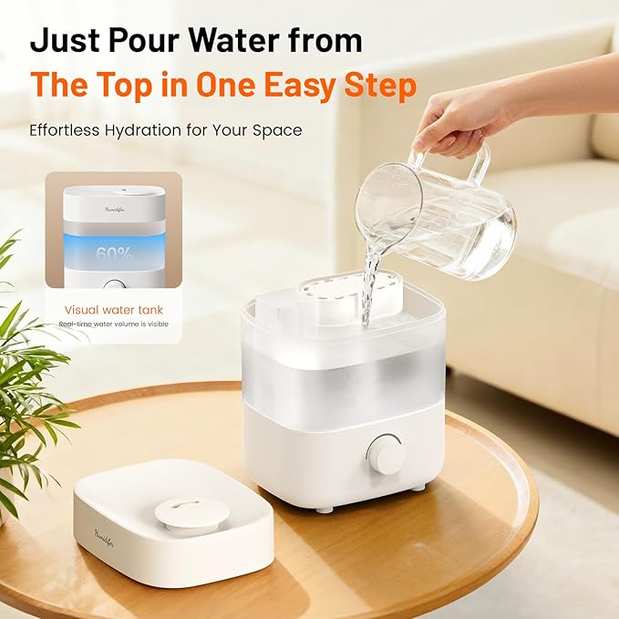 Humidifiers for Bedroom, 2L Tank for 15H, 20dB Quiet Mist Time, 7 Color Light, 360° Rotating Nozzles, Auto Shut-Off, Rotate to Adjust Mist, Top Fill Humidifier for Baby Nursery and Plant (White)