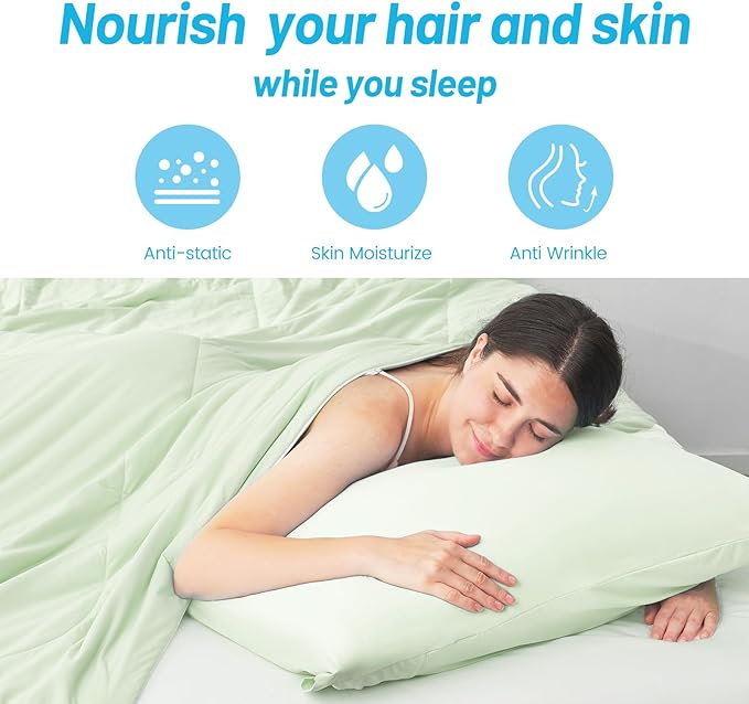 Cozy Bliss Cooling Pillow Cases for Hot Sleepers, Q-Max>0.4, Queen Size Set of 2, Soft & Silky Pillow Covers with Envelope Closure,Gift, Green, 20x30 Inches