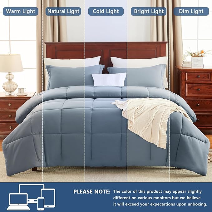 CozyLux Twin/Twin XL Comforter Set Grayish Blue - 270GSM Box Stitched Bedding Set for College Dorm & Back to School, Lightweight All Season for Teen Boys, Girls, 2 Pcs with Comforter and Pillow Sham