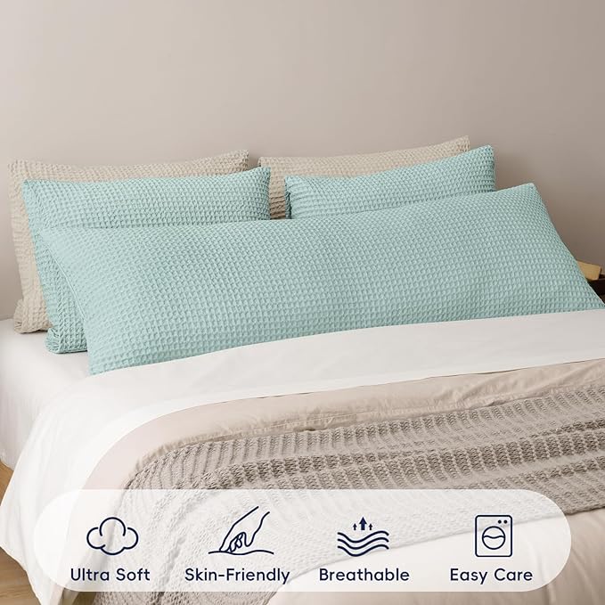 PHF Ultra Soft Waffle Weave Body Pillowcase 20" x 54", No Insert, Breathable & Skin-Friendly Body Pillow Sham with Zipper, Decorative Waffle Weave Pillow Cover, Aqua
