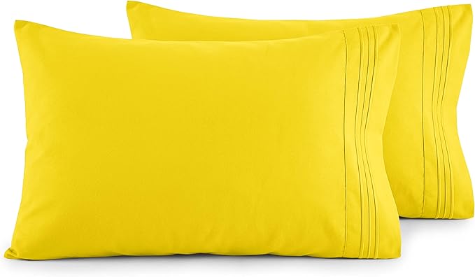 Elegant Comfort Luxury Ultra-Soft 2-Piece Pillowcase Set - 1500 Premium Hotel Quality Microfiber Double Brushed - Wrinkle Resistant, Standard/Queen, Yellow