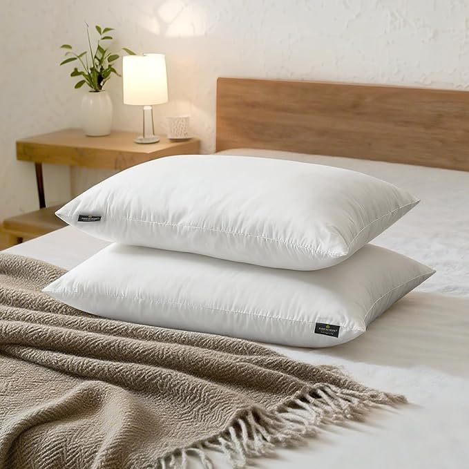 Farm to Home Feather and Down Pillows, 100% Organic Cotton Cover Pillows, Luxury Hotel Collection Bed Pillows for Sleeping, 20" x 28" Queen/Jumbo Size Set of 2