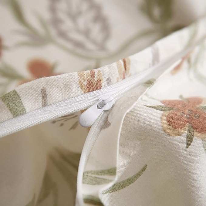 mixinni White Duvet Cover Set with Green Leaves Twin Size 100% Cotton Flower Printed Bedding Set 1 Duvet Cover 2 Pillowcases for Teen Girls, Ultra Soft, Breathable, Comfortable(3pcs, Twin Size)