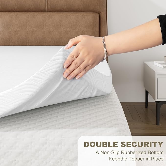 Zenzy 2" Queen Bamboo Mattress Topper Cover, Oeko-TEX Certified, Ultra-Soft Zippered Topper Protector with Adjustable Straps, Washable (Cover Only)