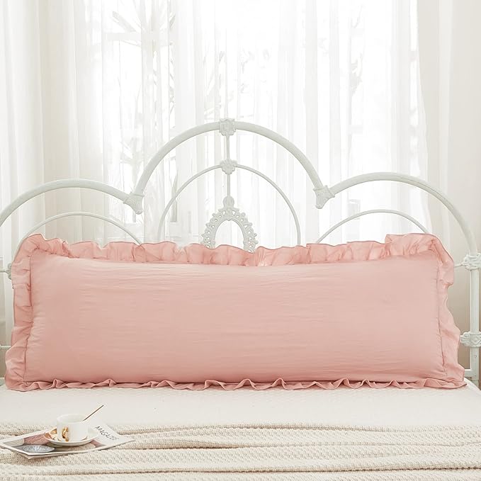 Pink Body Pillow Cover 20x54inches Long Pillowcase Ruffled Pillowcases Shabby Chic Ruffled Fringe Decor Body Ruffled Pillow Sham Cute Pillowcase (1 Body, Pink)