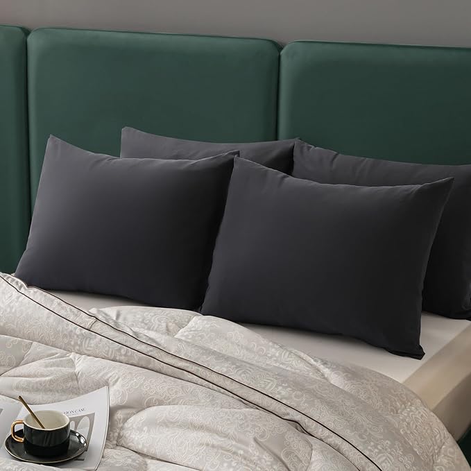 BEITE 4 Pack Pillow Case Protectors Queen-Darkgray 20×30 Inches with Smooth Zipper Design -Comfortable and Skin-Friendly Pillowcase