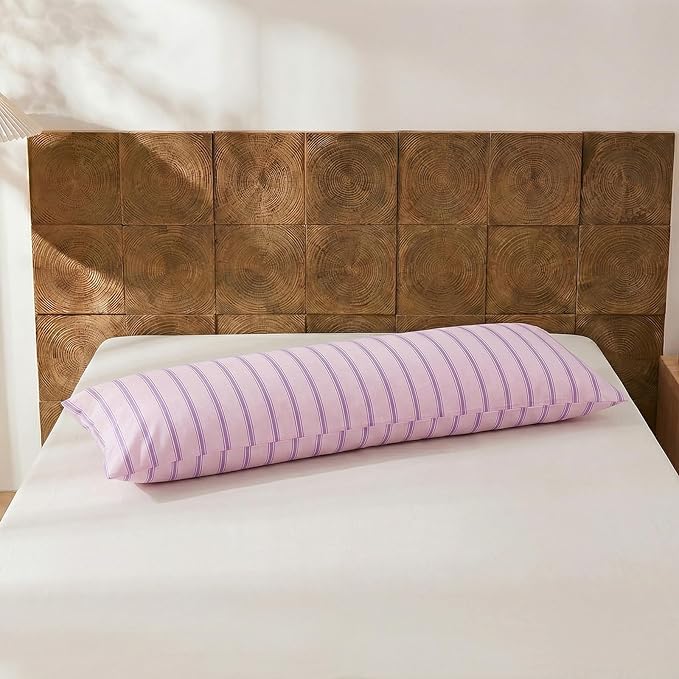 Merryword Body Pillowcases, 100% Cotton Body Pillow Cover, Pink & Purple Striped Pillowcases, Luxury Linen Like Pillowcase, Soft Breathable Engineered Stripes Pillow Cover