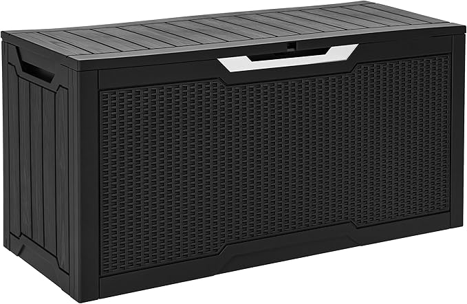 YITAHOME 80 Gallon Outdoor Storage Box, Large Water Resistant Resin Deck Box, Indoor Outdoor Lockable Rattan Storage Container for Patio, Garden, Cushions, Tools, Equipment (Black)