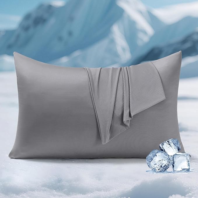 Elegear Cooling Pillow Cases for Hot Sleepers, Silver Infused Cooling Pillowcase Instantly Cool with Q-Max>0.5, Soft Silky Pillowcases for Hair & Skin, Zipper Pillow Cases Set of 2-King, Dark Gray