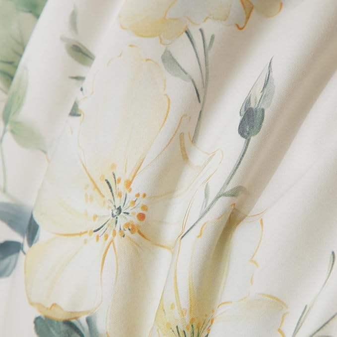 VM VOUGEMARKET Silky Sateen Cotton Duvet Cover Set King,Vintage Magnolia Flower Duvet Cover with Zipper Closure,Soft Breathable Bedding Set for Elegant Bedroom Atmosphere