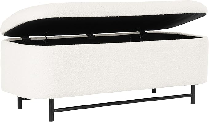 HomePop Ellipse Modern Storage Bench with Metal Legs |Homepop Home Décor|Bench with Storage for Living Room & Bedroom - Cream Boucle