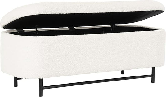 HomePop Ellipse Modern Storage Bench with Metal Legs |Homepop Home Décor|Bench with Storage for Living Room & Bedroom - Cream Boucle
