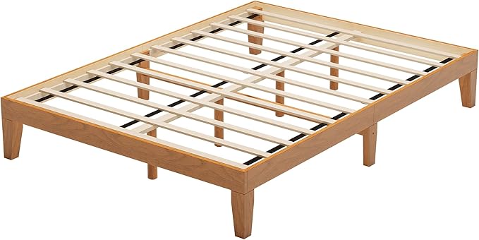 COLAMY 12 Inch Wood Platform Bed Frame，Sturdy Full Size Bed Frame with Wood Slat Support, No Box Spring Needed, Easy Assembly, Rustic Pine