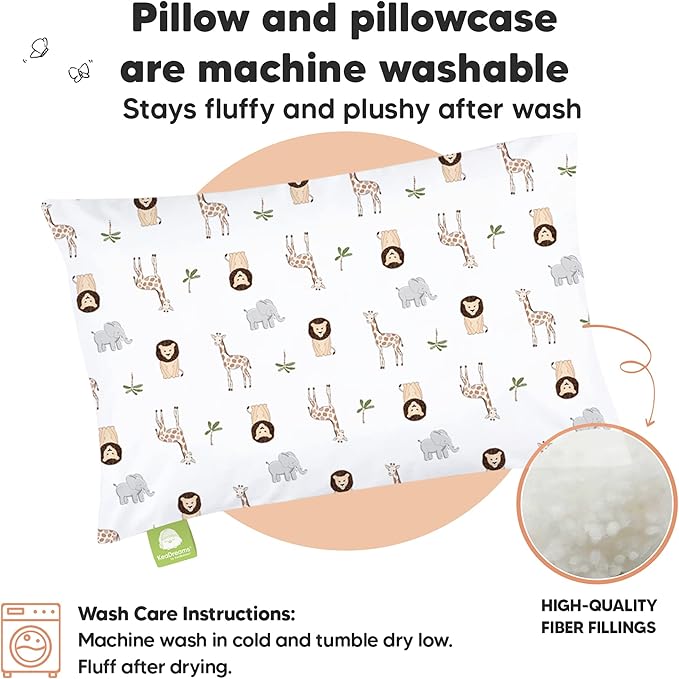 Toddler Pillow with Pillowcase - 13x18 My Little Dreamy Kids Travel Bed Pillows for Sleeping, Organic Cotton Small Pillowcase, Soft & Breathable, Machine Washable, Toddlers 2-5 years old (The Wild)