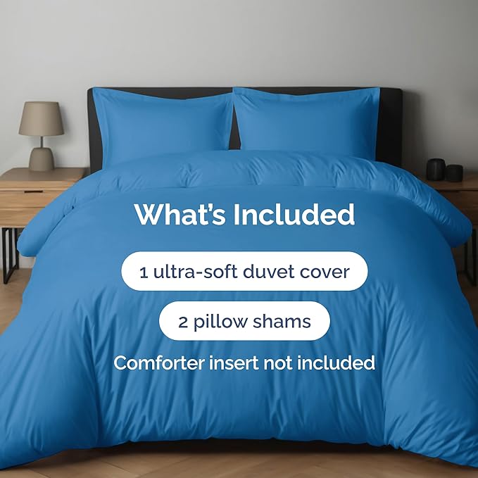 Duvet Cover Full Size Set - Extra Soft Full Duvet Cover 80" x 90" with 2 Pillow Shams - Hotel Luxury, Easy Care & Fade Free w/ Zipper Closures & Ties - All Season, Comfy and Breathable (Denim Blue)