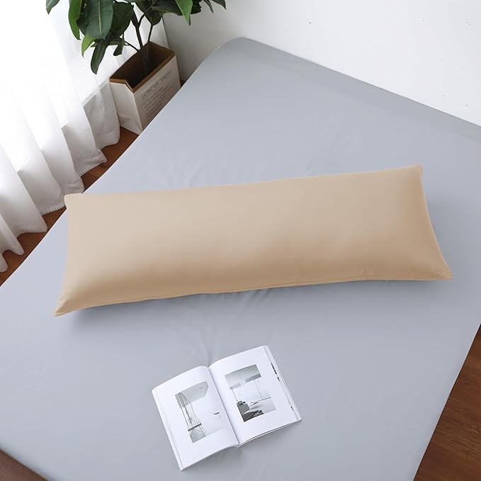 Body Pillow Cover Long Pillow Case,100% Egyptian Cotton Bed Pillow Protector with Zipper,400 Thread Count Cooling Full Body Pillowcase for Adults 20x54 Inches (1 Pack,Beige)