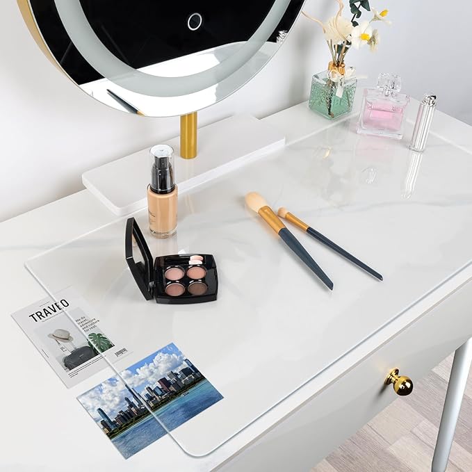 Makeup Mat for Vanity Top 19.7 x 11.8 in, PVC Desk Mat - Easy to Clean, Waterproof & Oilproof Vanity Accessories - Clear