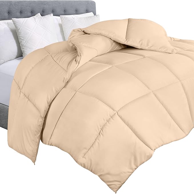 Utopia Bedding Twin Comforter Duvet Insert, Quilted Beige Comforter with Corner Tabs, Box Stitched Down Alternative Comforters Twin Size 64 x 88 inches