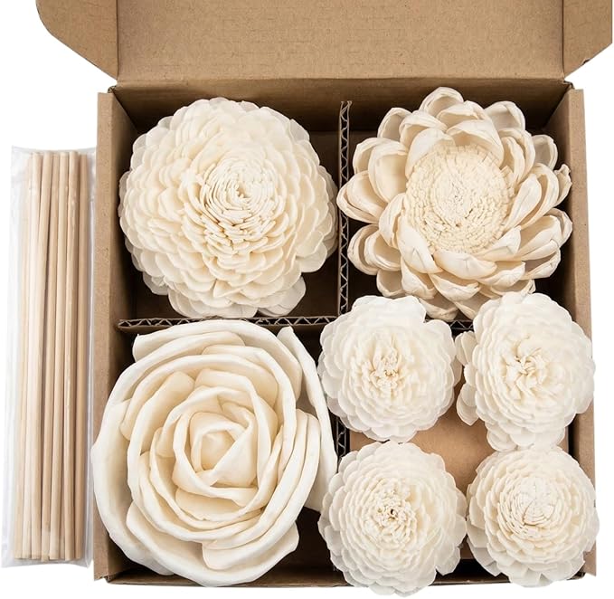 Reed Diffuser Flower Sticks, Sola Wood Flowers & Rattan Diffuser Sticks, Home Bathroom Aromatherapy Decor, 7pcs Sola Flowers 10 pcs Diffuser Rattan (2-3.5 Inches, White)
