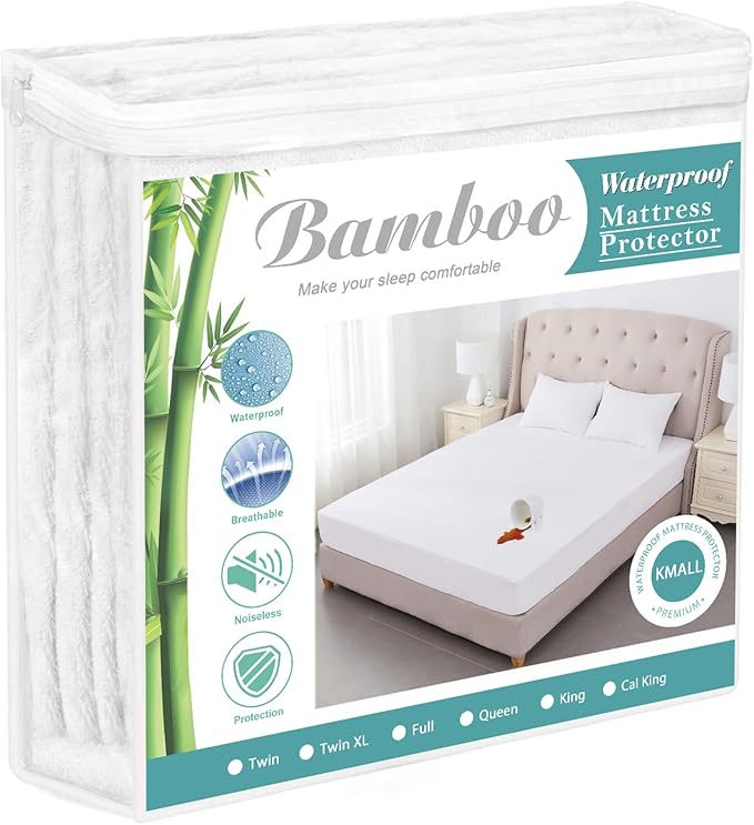 Queen Size Cooling Waterproof Mattress Protector Pad Cover,Breathable Fitted Sheet Style Deep Pocket-Soft Bed Mattress Protector Queen for Pets Kids Adults White