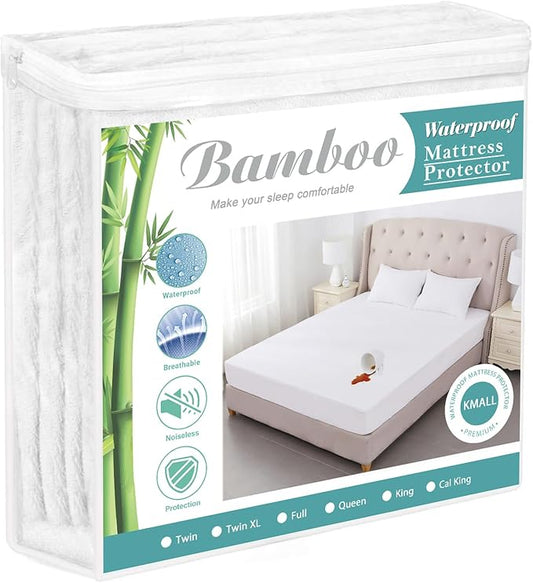 Full Size Cooling Mattress Protector Pad Bed Cover, Breathable Fitted Sheet Style Deep Pocket Soft Noiseless Waterproof Matress Protector Full for Pets Kids Adults