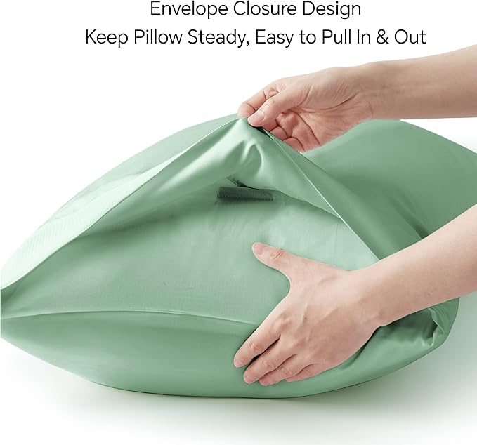 BEDELITE King Size Pillow Cases Set of 2, Rayon Derived from Bamboo, Cooling Pillow Cases for Hot Sleepers & Night Sweats, Breathable and Silky Soft Envelope Pillowcases(Mint Green, 20"x40")