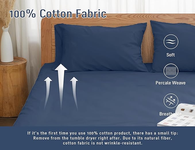 Pillow Cases, Standard Queen Size Cotton Percale Weave Pillowcases, Pre-Shrunk Breathable and Hypoallergenic Pillowcases, Set of 2 (2 Piece Standard/Queen 20 Inch x 30 Inch, Crown Blue)
