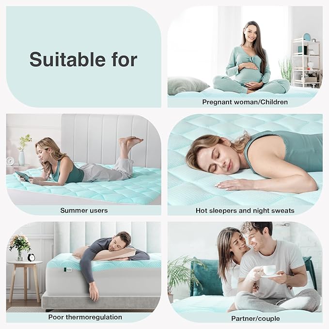 Novilla Cooling Mattress Topper Full Size, Cooling Factors Infused Mattress Pad for Hot Sleepers, Breathable Mattress Cover with Deep Pocket, Soft Down Alternative Bed Topper for Back Pain Relief