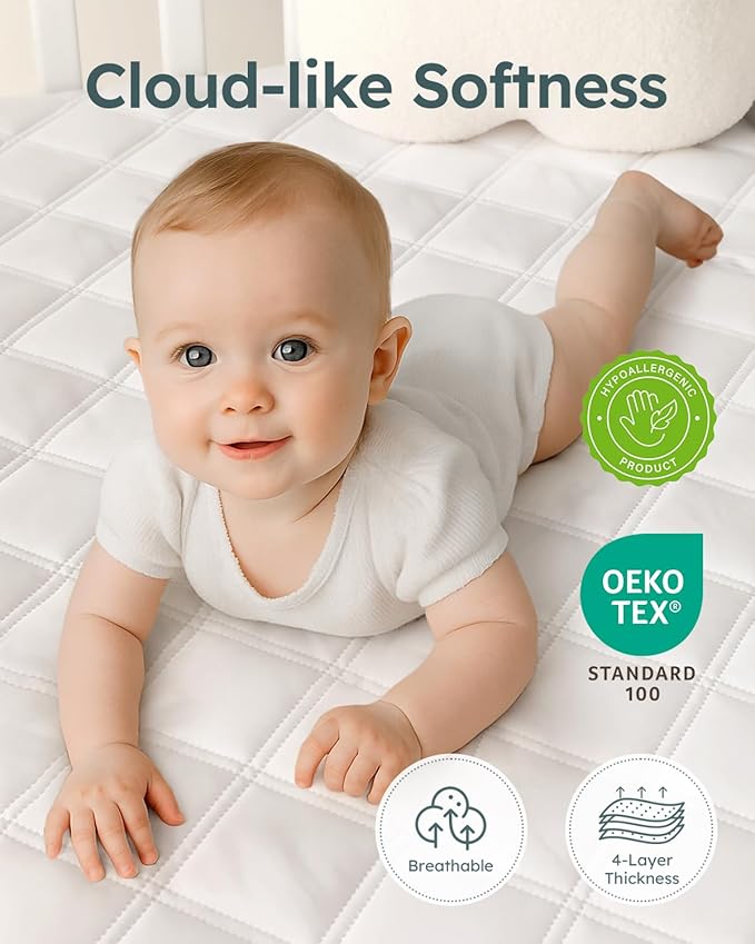 Yoofoss Waterproof Crib Mattress Protector 2 Pack, Quilted Crib Mattress Pad Cover Ultra Soft and Breathable, Machine Washable Toddler Mattress Protector for Standard Baby Crib Size 52''x28''