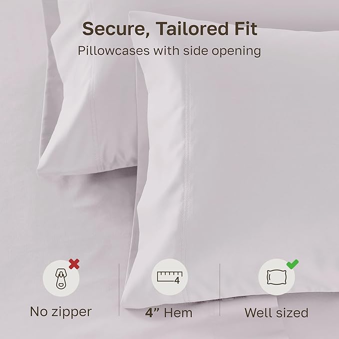 California Design Den Queen Pillow Cases Set of 2 - Premium 600 Thread Count, 100% Cotton Pillow Cases Standard Size Cotton, Breathable Sateen, Fits Standard & Queen Pillows - Pale Lavender