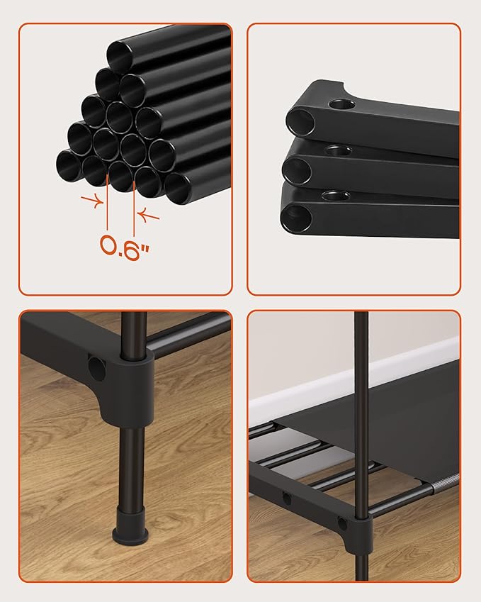 CASAMAYA Clothes Rack, Portable Closet, 27.6 Inch Wardrobe Closet, Clothes Storage Organizer with Shelves and 2 Hanging Rods, Easy to Assembly, Black PCT001B01