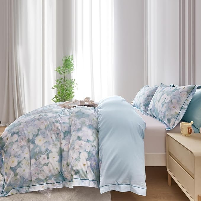 OAITE Duvet Cover Set King Size Oil Painting Pattern Ultra Soft 100% Cotton Duvet Cover Sets 3-PC, Breathable Duvet Cover with Zipper Closure & Corner Ties