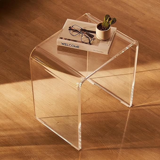 VEVOR Acrylic Side Table Set of 2, U- Shaped Coffee Table, Clear Acrylic End Table with Waterfall Edges for Drink, Food, Snack Used in Living Room & Bedroom