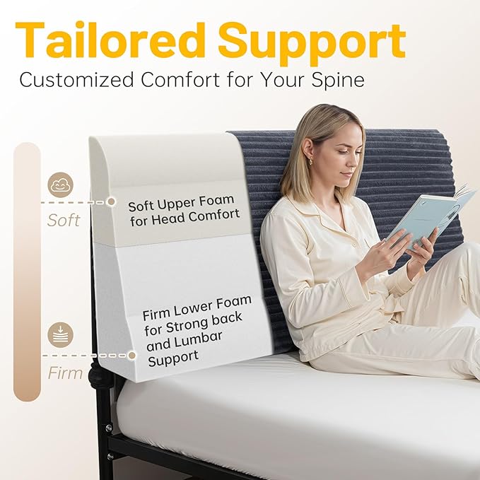 ENITYA Headboard Pillow Queen,60"x24"x8" Large Bed Wedge Backrest Cushion with Ergonomic Soft Foam Support and Removable Cover,Ideal for Reading/Sitting/Working in Daybed,RV Camping,Dorm,Grey