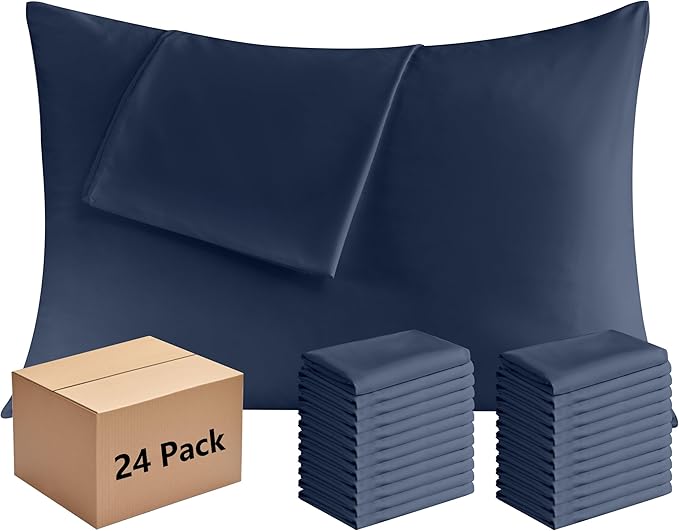 Pillowcases Standard Size 24 Pack - Bulk Pillow Cases with Envelope Closure, Soft Brushed Microfiber Pillow Covers Hospital Hotel Airb&bs Essentials for Hosts (20x26, Navy Blue)