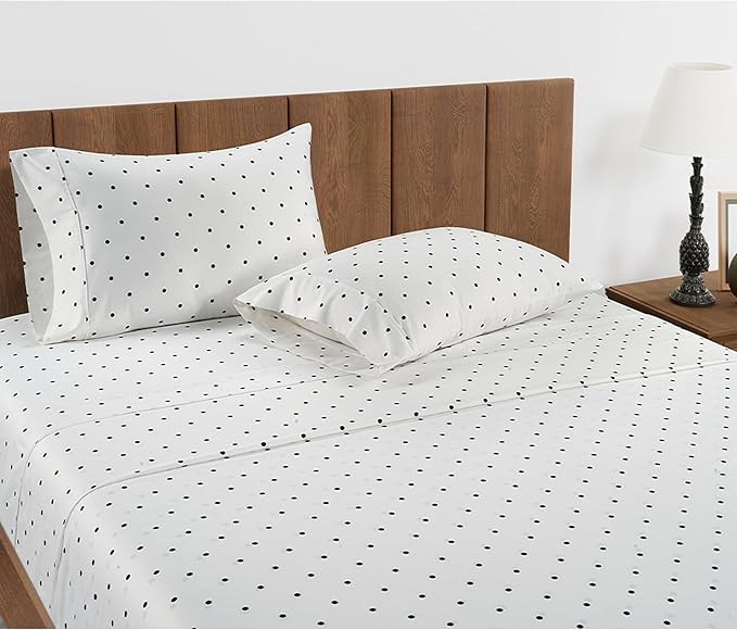 Lane Linen Split King Sheets Set for Adjustable Beds - 5 PCs, 450 Thread Count Split King Sheets Set - Sateen King Split Sheets for Adjustable Bed - Split Top King Sheet Set for Beds - Polka Dot Black