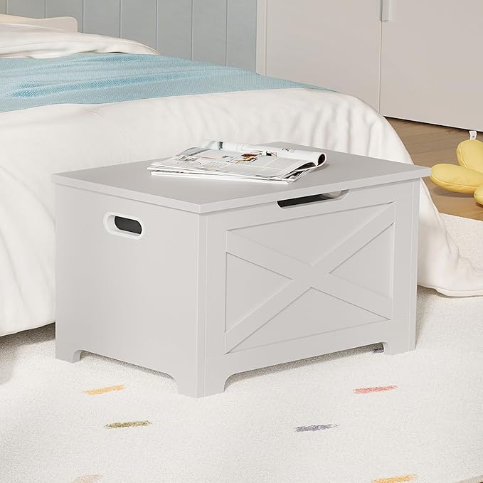 GarveeHome 23.6 in Storage Chest, Wooden Storage Bench with Safety Hinge, Easy Assembly, Large Shoe Bench for Entryway, Living Room, Bedroom