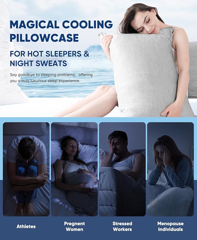 LUXEAR 2 Pack Cooling Pillow Cases King Size, Arc-Chill Q-Max > 0.5 for Hot Sleepers, Hair & Skin Friendly, Double-Sided, Machine Washable, Hidden Zipper, Gift for Women Men, 20x36, Gray