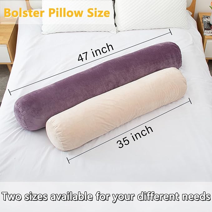 1 MIDDLE ONE Bolster Pillow for Bed, Long Round Body Pillow for Adults with Removable Velvet Cover, Decorative Tube Roll Cylinder Pillow, 47 x 7.87 Inch, Purple