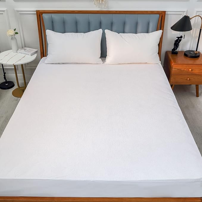 Kingnex Full Size Mattress Protector Waterproof Matressprotector Quiet Breathable - Premium Soft Bamboo Viscose Terry Fitted Bed Mattress Cover